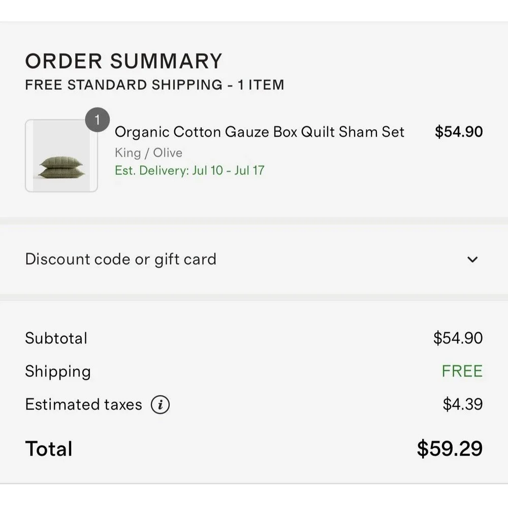 Quince Organic Cotton Gauze Box Quilt Sham Set King Olive Set of 2 $54.90  New